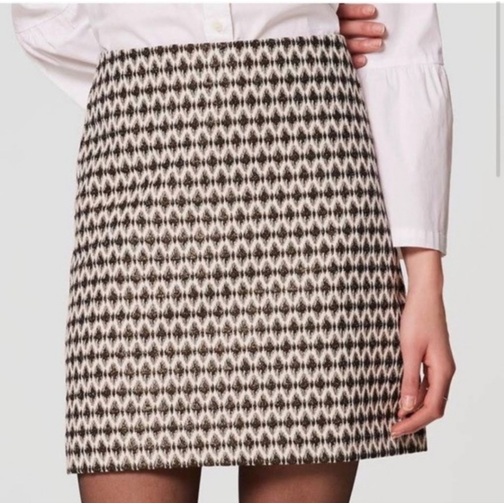 NEW Ann Taylor LOFT Black Gold Metallic Sparkle Abstract Diamond Skirt Plus 16